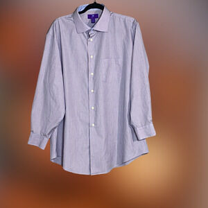 Egara Non-Iron Dress Shirt 17.5 32/33 Egyptian Cotton Striped White Blue Yellow